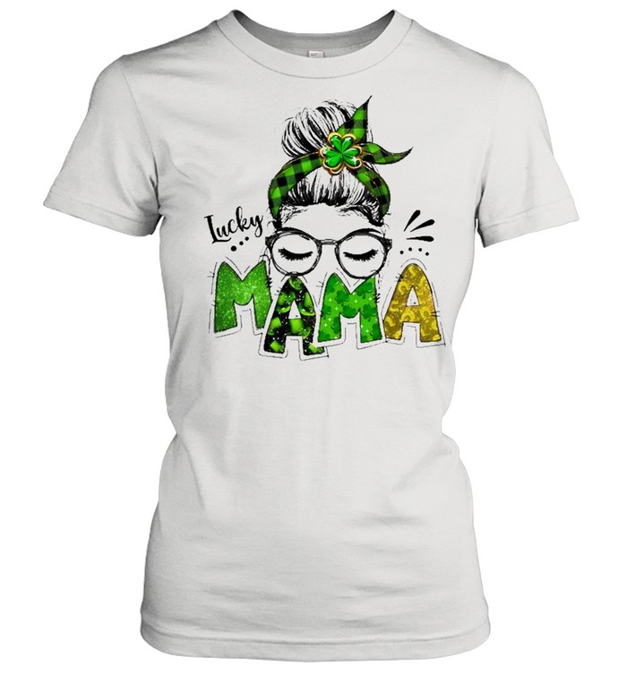 Lucky Mama Woman Face With Glasses Bandana St Patricks Day  Classic Women's T-shirt