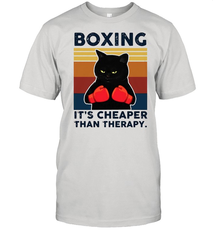 Black cat boxing its cheaper than therapy vintage shirt