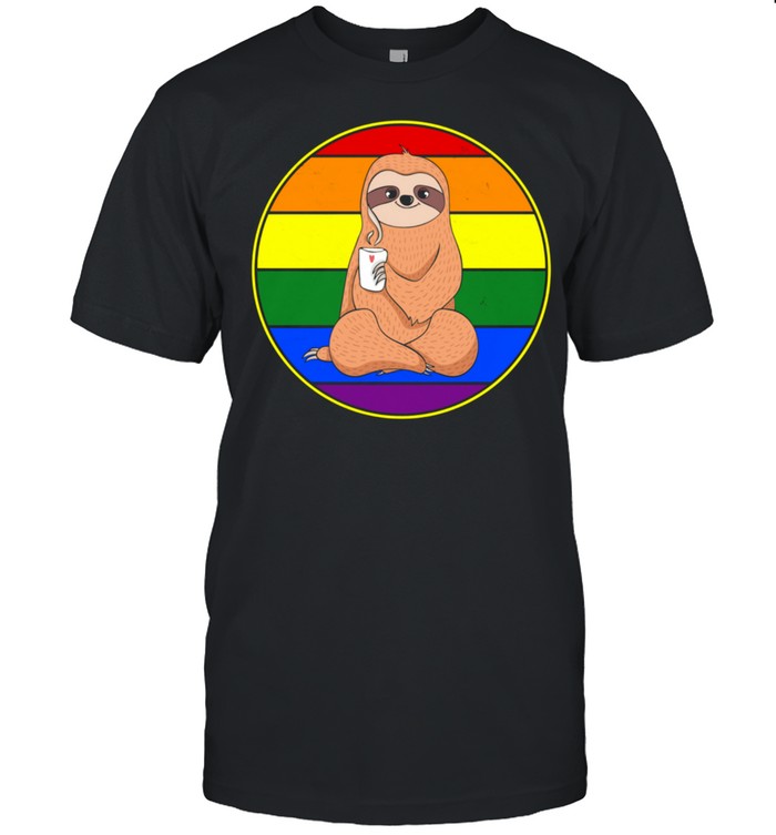 Gay Sloth Coffee Retro Rainbow Circle LGBT Pride Stuff shirt