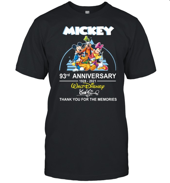 Mickey 93rd Anniversary 1928 2021 Walt Disney Signature Thank You For The Memories T-shirt