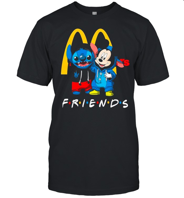 Disney Mickey Mouse And Baby Stitch Friends With Mc donalds shirt