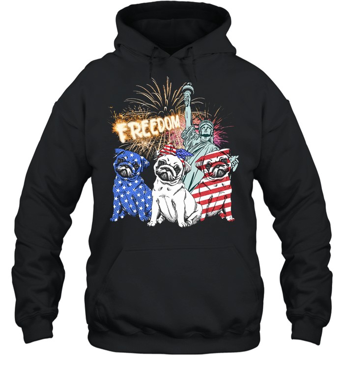 Three Pug Freedom 4th Of July shirt Unisex Hoodie