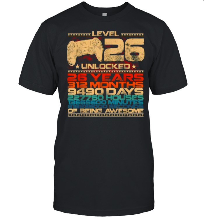 Level 26 Unlocked 26 Years Old Video Gamer 26 Birthday Vintage T-Shirt