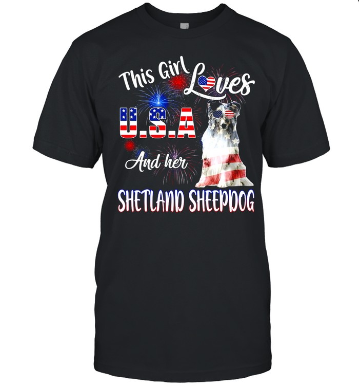 This Girl Loves USA And Her Shetland Sheepdog American Flag T-shirt