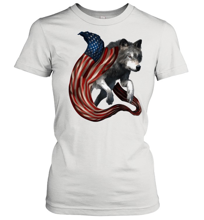 Wolf Cool And Freedom Wolf Lovers American Flag shirt Classic Women's T-shirt