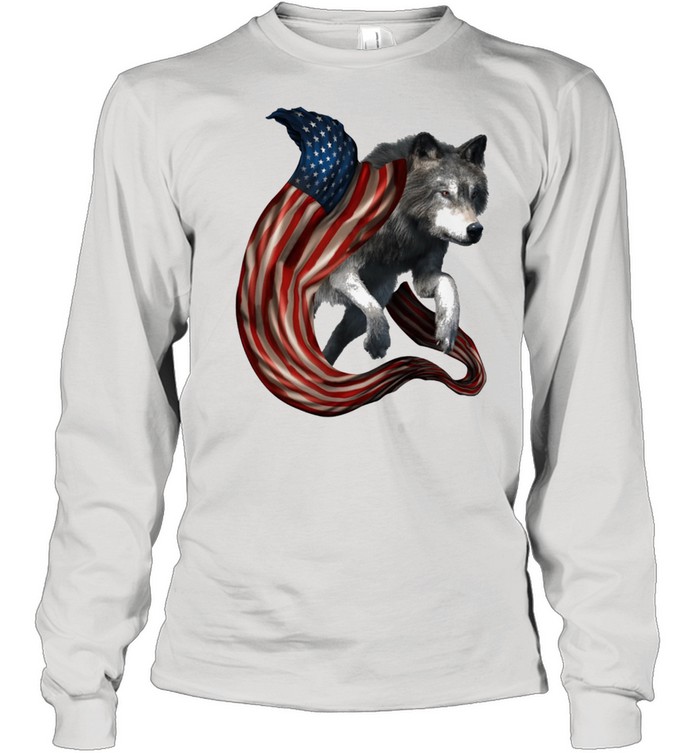 Wolf Cool And Freedom Wolf Lovers American Flag shirt Long Sleeved T-shirt