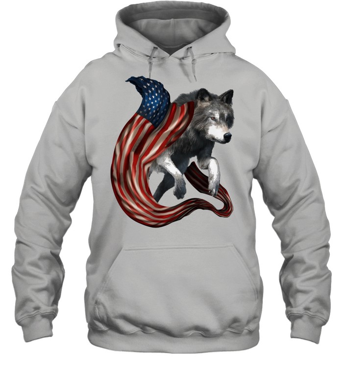 Wolf Cool And Freedom Wolf Lovers American Flag shirt Unisex Hoodie