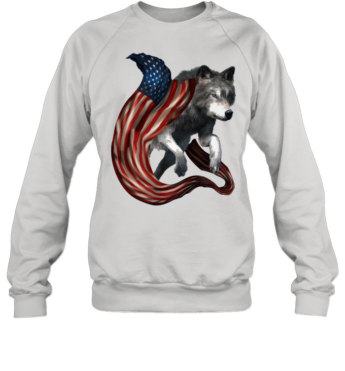 Wolf Cool And Freedom Wolf Lovers American Flag shirt Unisex Sweatshirt